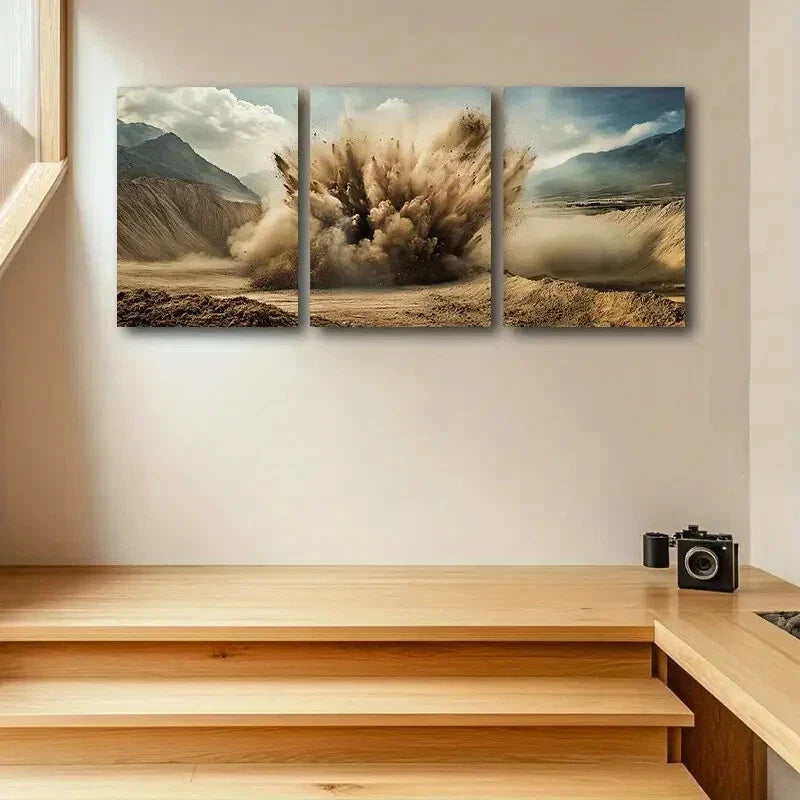 3pcs Massive Dust Explosion Design Metal Print Ready to Hang Art