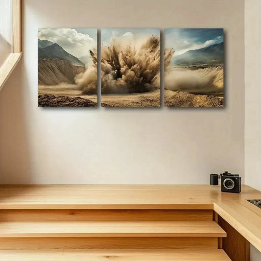 3pcs Massive Dust Explosion Design Metal Print Ready to Hang Art