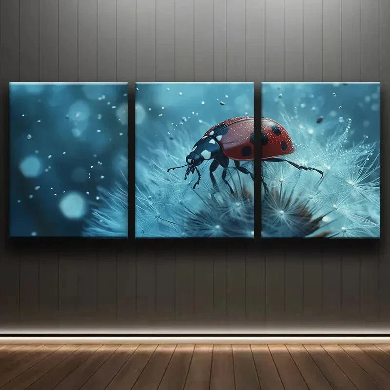3pcs A Ladybug Red White Nature Beauty Perfect Wall Art Set Canvas Framed 40x60cm - High Quality Print 100% Australian Made Wall Canvas Ready to Hang