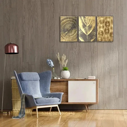 3pcs Golden Leaf & for Lotus Leaf Metal Print Ready to Hang Art