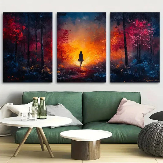 3pcs Vibrant Firefly Forest Metal Print Ready to Hang Art