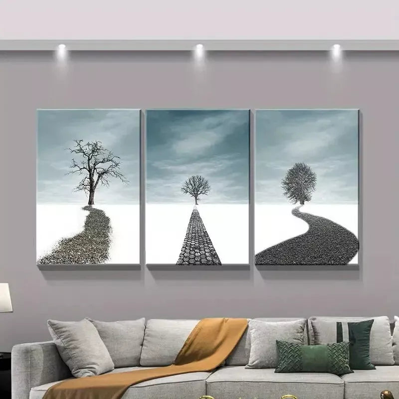 3pcs Winter Solitude Dead Tree Scenery Canvas Framed 40x60cm - High Quality Print 100% Australian Made Wall Canvas Ready to Hang