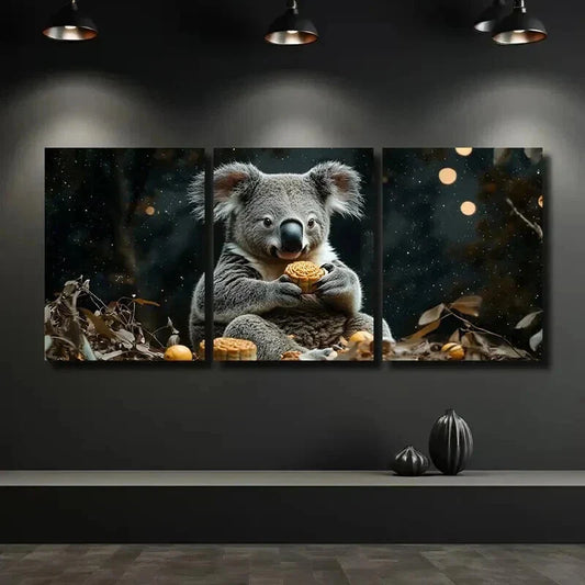 3pcs Koala Mooncake Decoration Wall Art Set Canvas Framed 40x60cm - High Quality Print 100% Australian Made Wall Canvas Ready to Hang