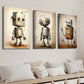 3pcs Vintage Robot Drawing Wall Art Set Canvas Framed 40x60cm - High Quality Print 100% Australian Made Wall Canvas Ready to Hang
