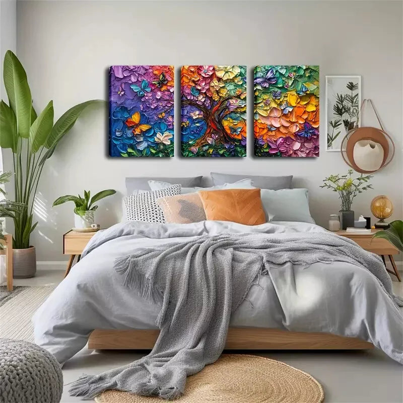 3pcs Vibrant Butterfly and Flower Triptych Wall Art Set Canvas Framed 40x60cm - High Quality Print 100% Australian Made Wall Canvas Ready to Hang