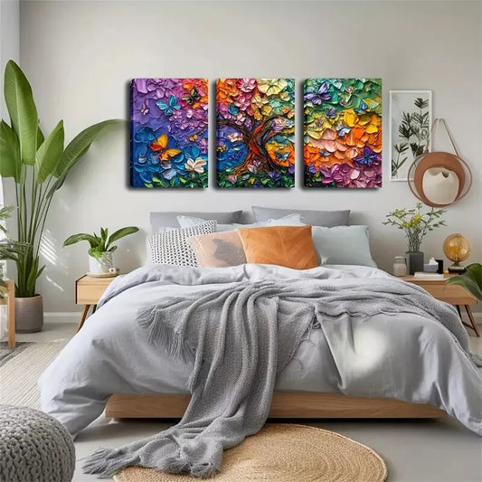 3pcs Vibrant Butterfly and Flower Triptych Wall Art Set Canvas Framed 40x60cm - High Quality Print 100% Australian Made Wall Canvas Ready to Hang