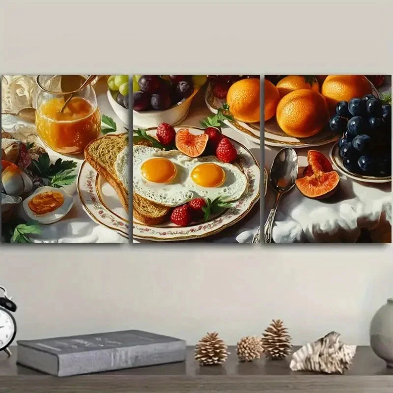 3pcs Delightful breakfast eggs Wall Art Set Canvas Framed 40x60cm - High Quality Print 100% Australian Made Wall Canvas Ready to Hang