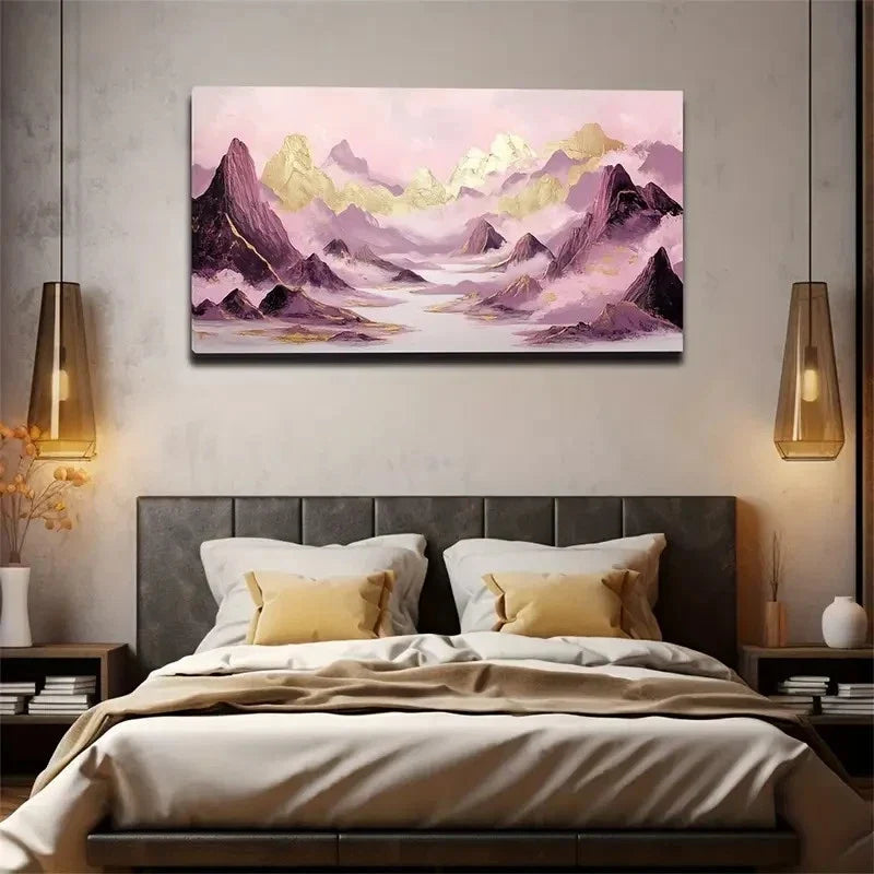 Abstract Landscape Paint Pink Wall Art Canvas Office Home Room Framed 120x60cm
