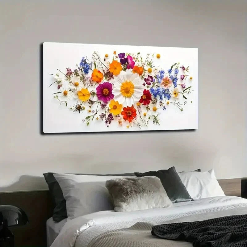 Colorful Flowers & Greenery Wall Art Canvas Office Home Room Framed 120x60cm