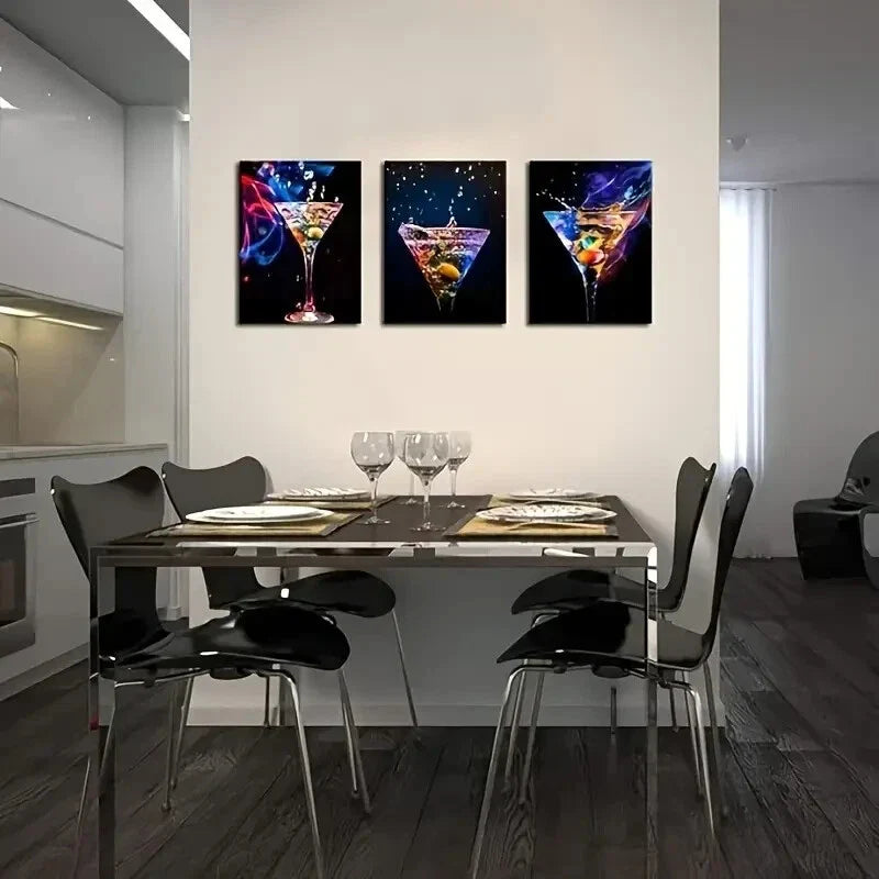 3pcs  Sparkling Wine & Cocktail Prints, Metal Print Ready to Hang Art