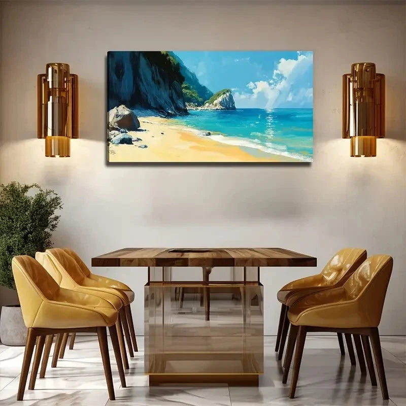 Sea Water Beach Suitable Wall Art Canvas Office Home Room Framed 80x45cm