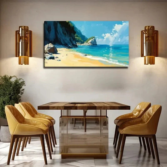 Sea Water Beach Suitable Wall Art Canvas Office Home Room Framed 80x45cm