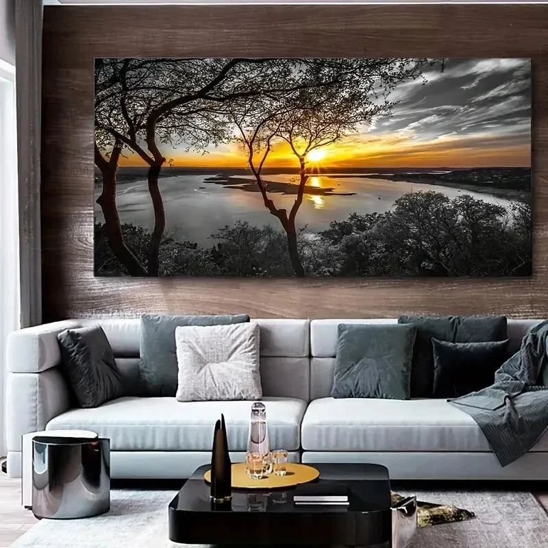 During Sunset Bright Sky wall canvas office home room framed 80x45cm