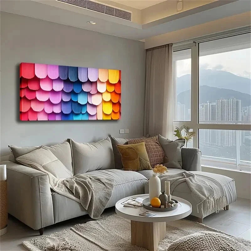 Vibrant Colorful Fish Scale Wall Art Canvas Office Home Room Framed 120x60cm