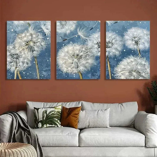 3pcs Classic Dandelion Canvas Wall Art Metal Print Ready to Hang Art