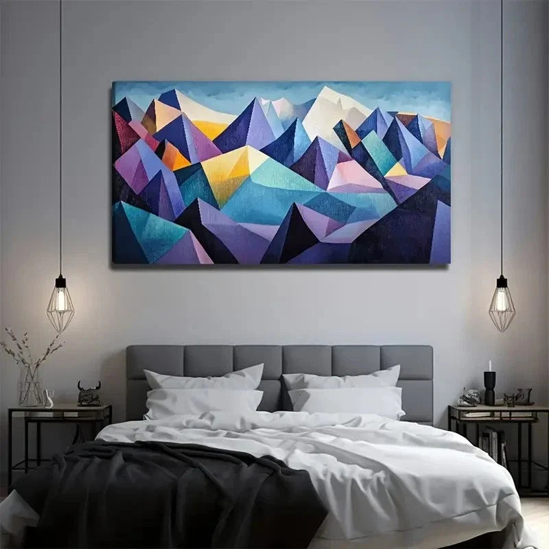 Abstract Cubist Mountain Lands Wall Art Canvas Office Home Room Framed 80x45cm