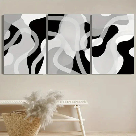 3pcs Black And White Gray Tone Shape Metal Print Ready to Hang Art