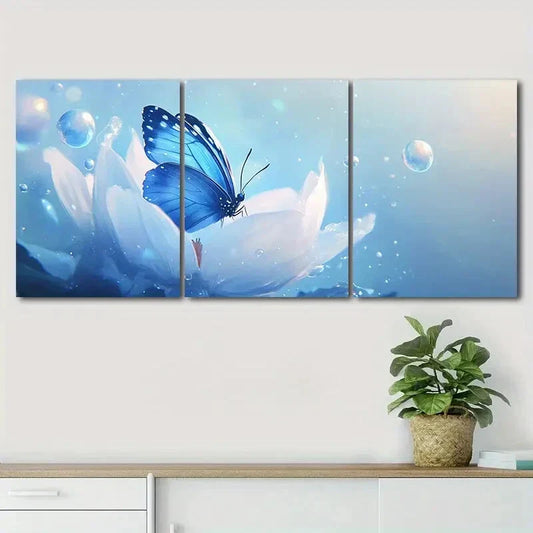 3pcs Serene Floral & Butterfly Design Perfect Wall Art Set Canvas Framed 40x60cm - High Quality Print 100% Australian Made Wall Canvas Ready to Hang