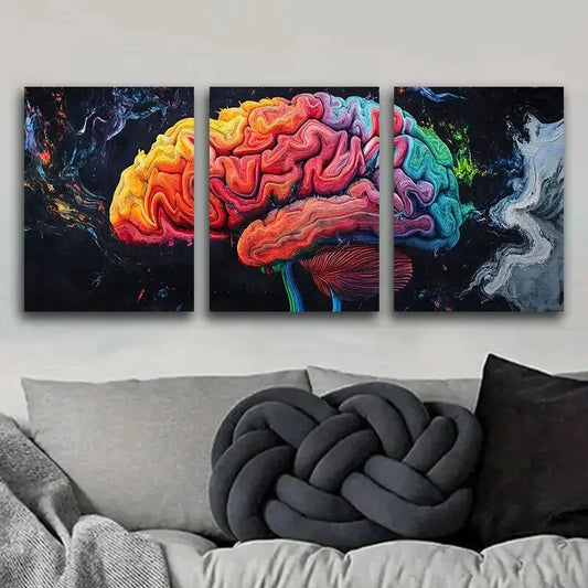 3pcs Vibrant Human Brain Metal Print Ready to Hang Art