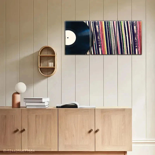 3pcs Colorful Album Spines & Black Classic Record Metal Print Ready to Hang Art