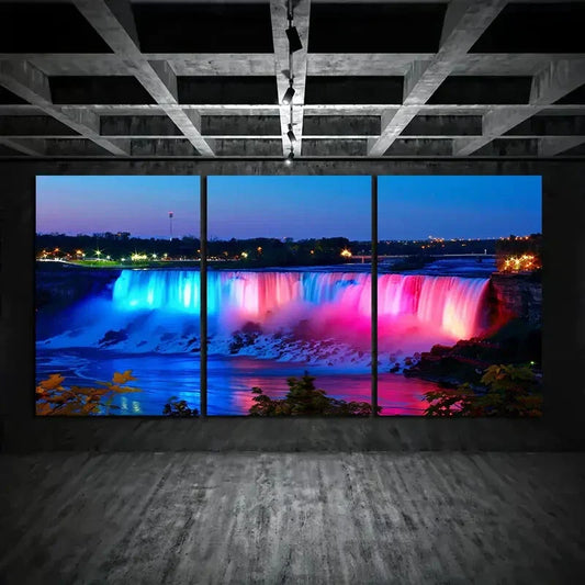 3pcs Waterfall Rainbow Vibrant Nighttime Falls Metal Print Ready to Hang Art