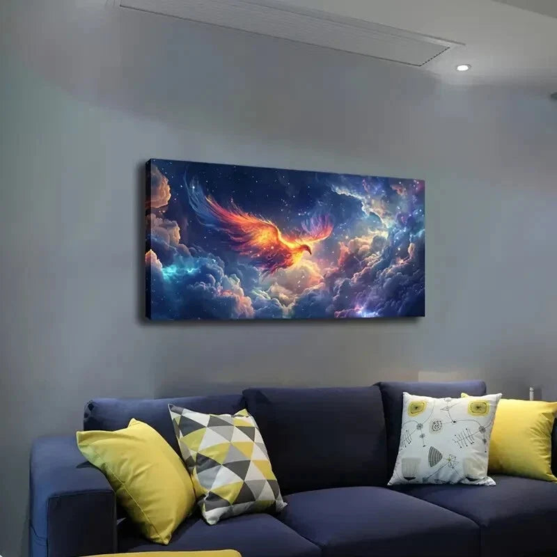 Vibrant Phoenix Colorful Décor Wall Art Canvas Office Home Room Framed 120x60cm