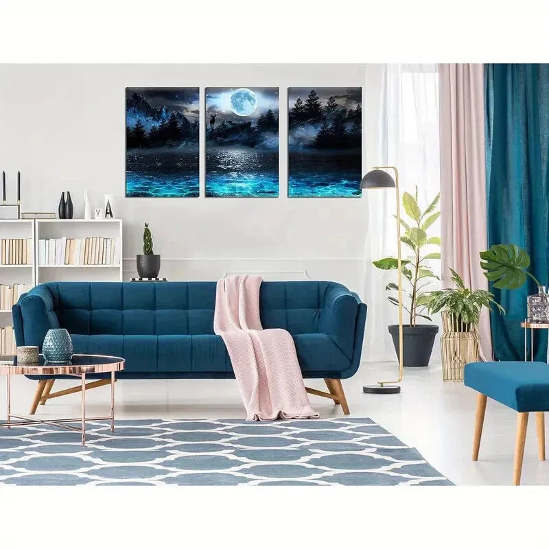 3pcs  Snow-Capped Mountains & Blue Waters Metal Print Ready to Hang Art