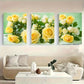 3pcs A Bouquet of Yellow And White Roses Metal Print Ready to Hang Art