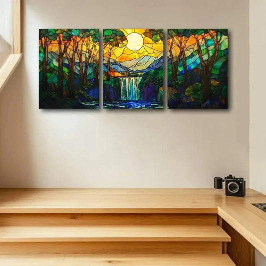 3pcs Setting sun Design Metal Print Ready to Hang Art
