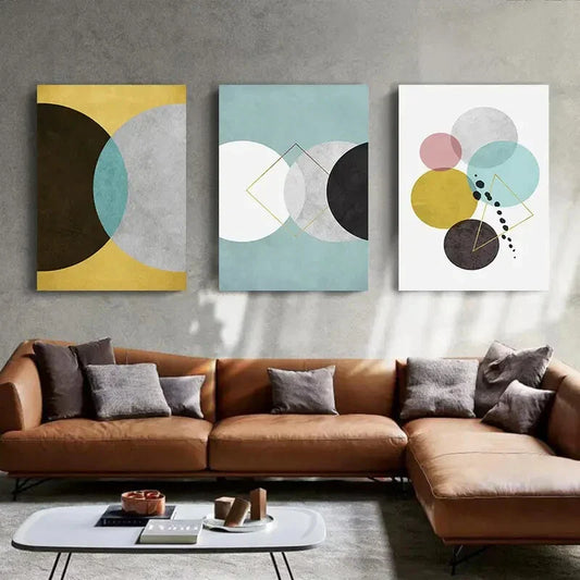 3pcs Abstract Geometric Colourful Rounds Metal Print Ready to Hang Art