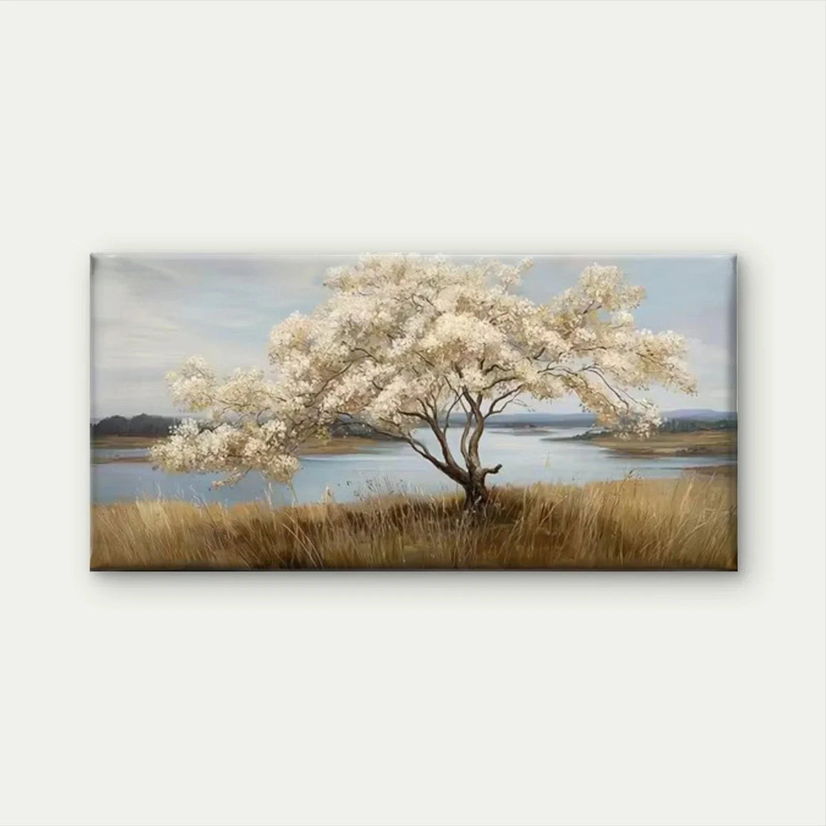 Elegant White Blossoms Tree Wall Art Canvas Office Home Room Framed 80x45cm