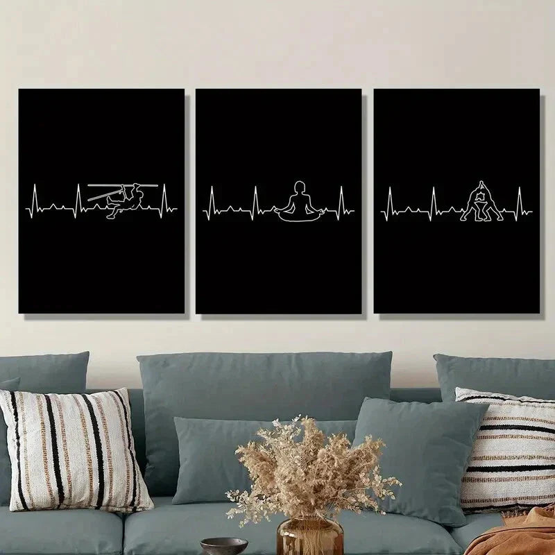 3pcs  climbing, wrestling, yoga poses, simple EKG   Metal Print Ready to Hang Art
