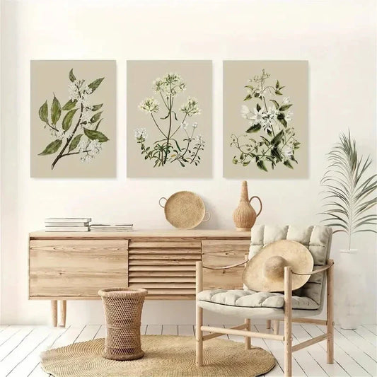 3pcs Neutral Botanical Flower Design Metal Print Ready to Hang Art