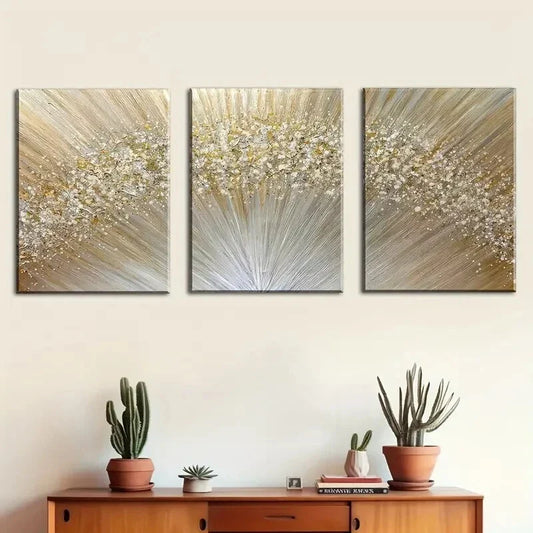 3pcs Golden Abstract Light Design Metal Print Ready to Hang Art