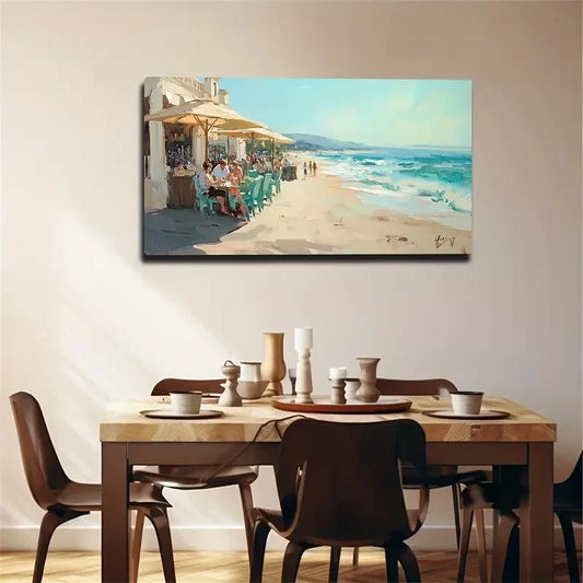 Vibrant Seaside Resort Beach Wall Art Canvas Office Home Room Framed 80x45cm