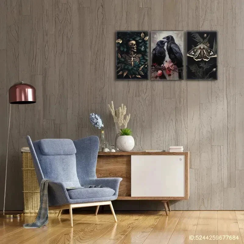 3pcs Animals on Dark Background Gothic Art Metal Print Ready to Hang Art