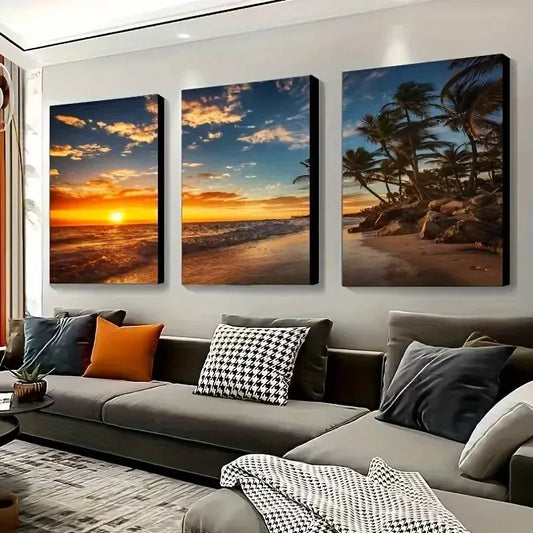 3pcs Mediterranean Seascape Canvas Framed 40x60cm - High Quality Print 100% Australian Made Wall Canvas Ready to Hang