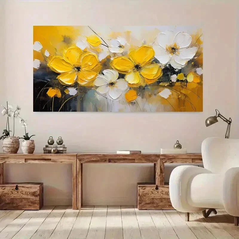 Abstract Yellow Flower wall canvas office home room framed 120x60cm