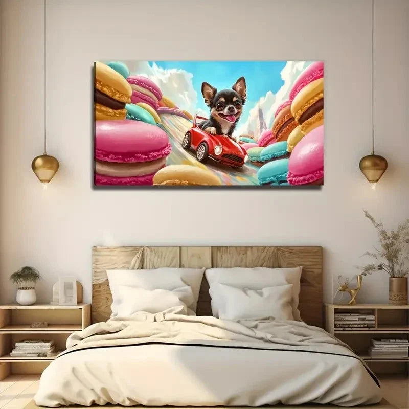 Whimsical Dog Drive Perfect Wall Art Canvas Office Home Room Framed 80x45cm