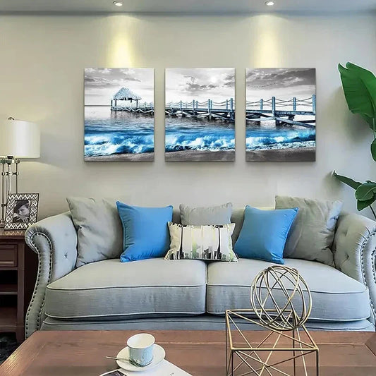 3pcs   ocean wave pictures,   Metal Print Ready to Hang Art