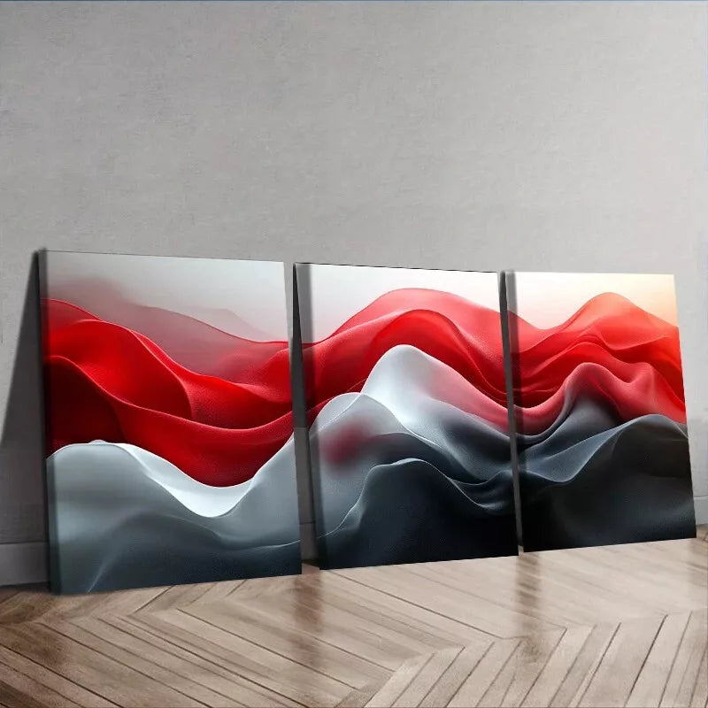 3pcs Red and Black Waves Design Mixed Colors  Wall Art Set Canvas Framed 40x60cm - High Quality Print 100% Australian Made Wall Canvas Ready to Hang