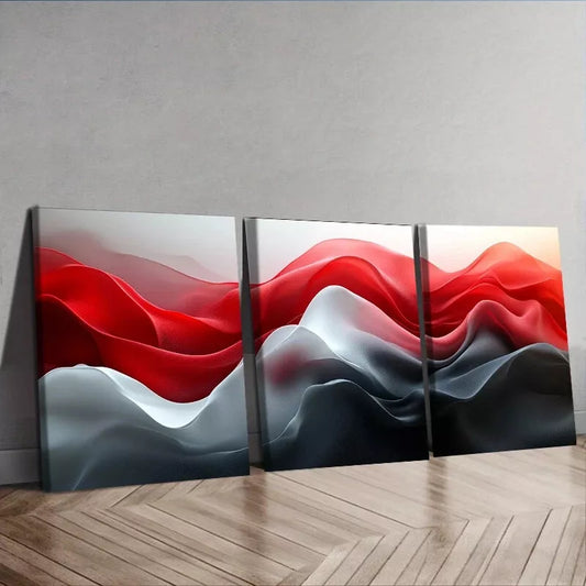 3pcs Red and Black Waves Design Mixed Colors  Wall Art Set Canvas Framed 40x60cm - High Quality Print 100% Australian Made Wall Canvas Ready to Hang