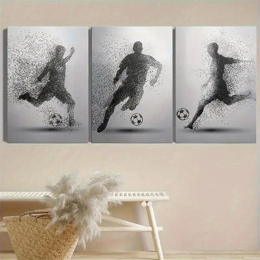 3pcs Black And White Soccer Moments Metal Print Ready to Hang Art