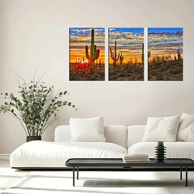 3pcs Arizona Sonoran Desert Sunset & Cactus   Metal Print Ready to Hang Art