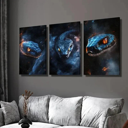 3pcs Fantasy Snakes with Neon Glow Wall Art Set Canvas Framed 40x60cm - High Quality Print 100% Australian Made Wall Canvas Ready to Hang