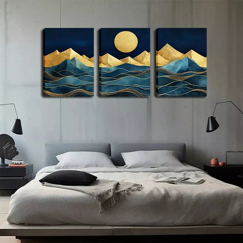 3pcs Exquisite Design, Mountain And Moon Wall Art Set Canvas Framed 40x60cm - High Quality Print 100% Australian Made Wall Canvas Ready to Hang