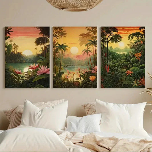 3pcs Bohemian Floral & Leaf Design, Vibrant Metal Print Ready to Hang Art