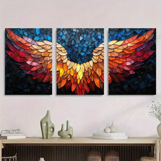 3pcs Angel Wings Pattern Bright Acrylic Metal Print Ready to Hang Art