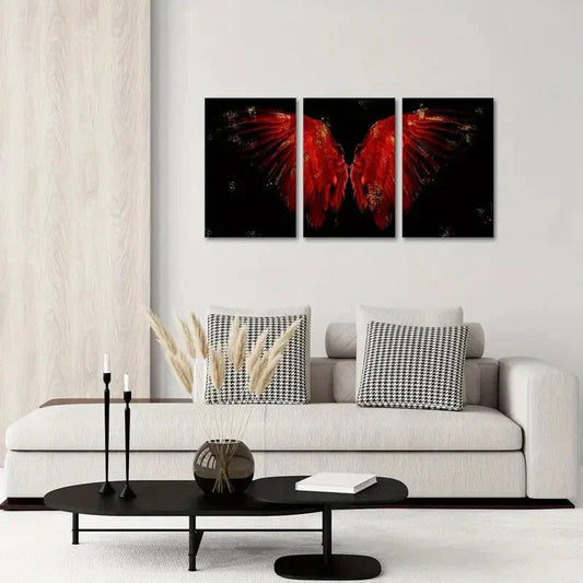 3pcs Black and Red Angel Wing Metal Print Ready to Hang Art