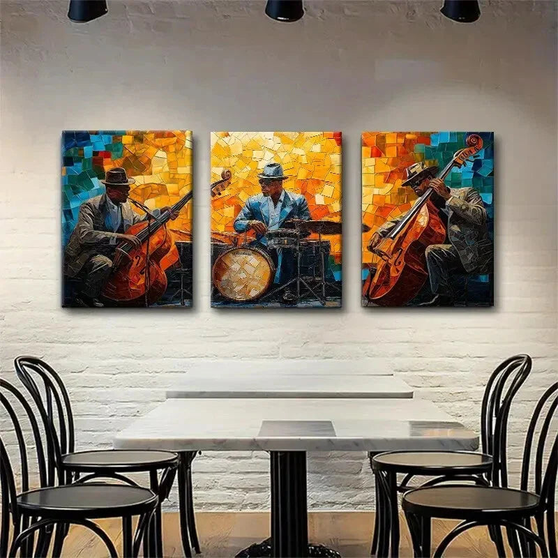 3pcs Abstract Jazz Musician Mosaic Perfect Wall Art Set Canvas Framed 40x60cm - High Quality Print 100% Australian Made Wall Canvas Ready to Hang
